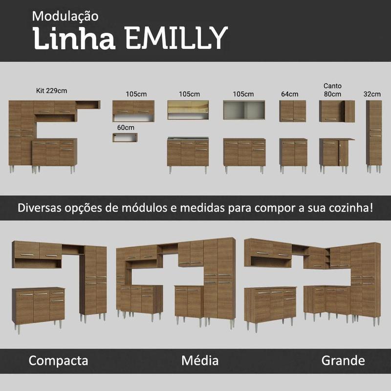 Armário de Cozinha Compacta 165cm Emilly Madesa 03 - Armário de